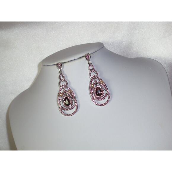 Grape Cranberry rhinestone tear drop wedding MOB party prom formal earrings - Picture 2 of 5